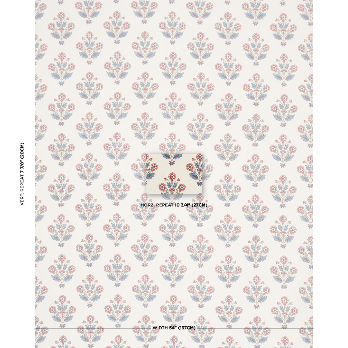 Dalila Hand-Screen Print fabric in Red &amp; Blue color - pattern number 182912 - by Schumacher in the Bohemia collection
