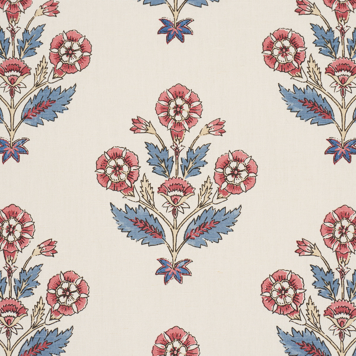 Dalila Hand-Screen Print fabric in Red &amp; Blue color - pattern number 182912 - by Schumacher in the Bohemia collection