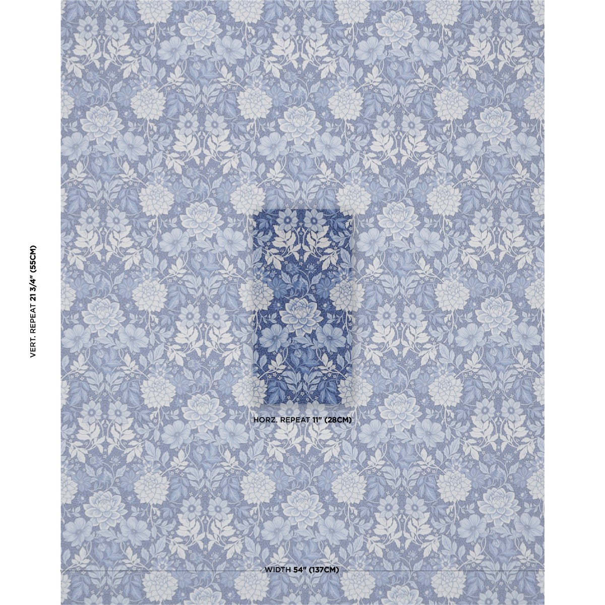 Dahlia Garden fabric in blue and white color - pattern number 182972 - by Schumacher in the Borastapeter collection