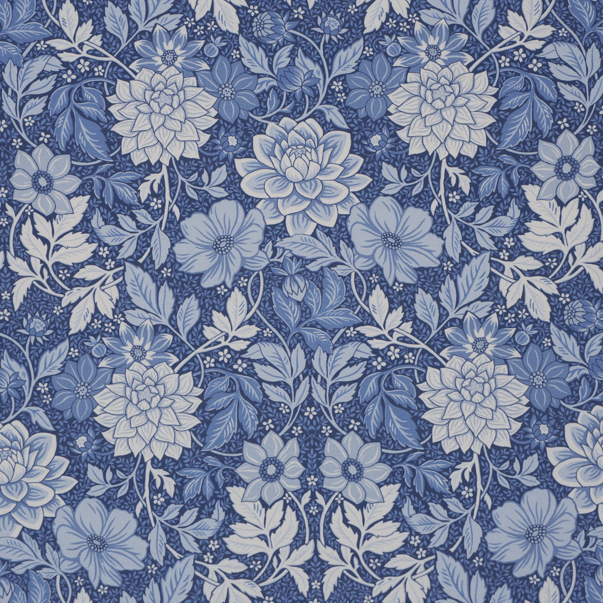 Dahlia Garden fabric in blue and white color - pattern number 182972 - by Schumacher in the Borastapeter collection