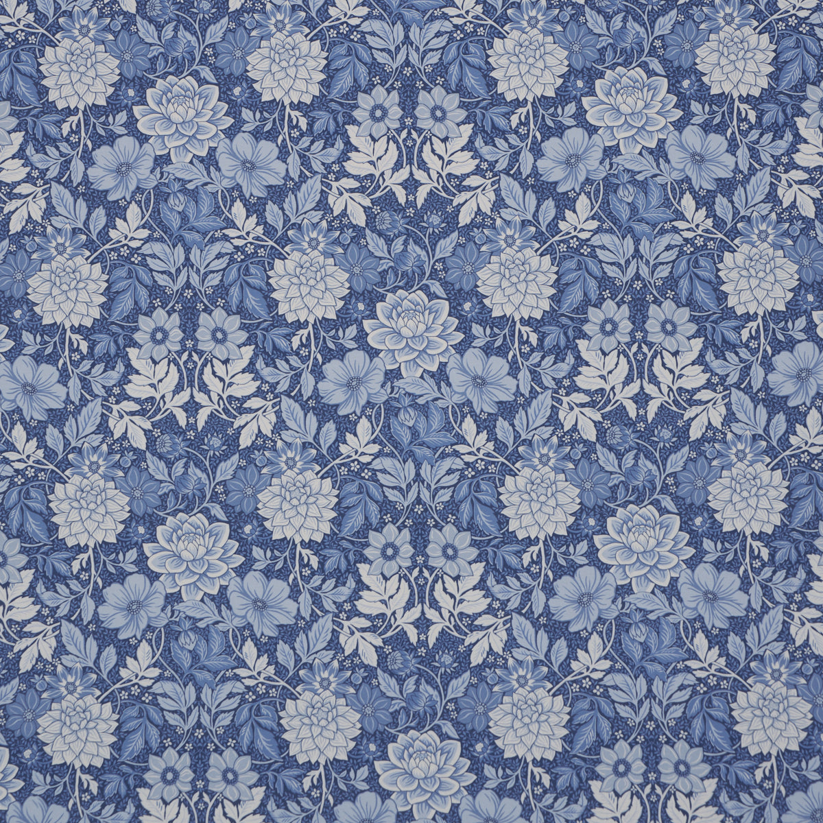 Dahlia Garden fabric in blue and white color - pattern number 182972 - by Schumacher in the Borastapeter collection