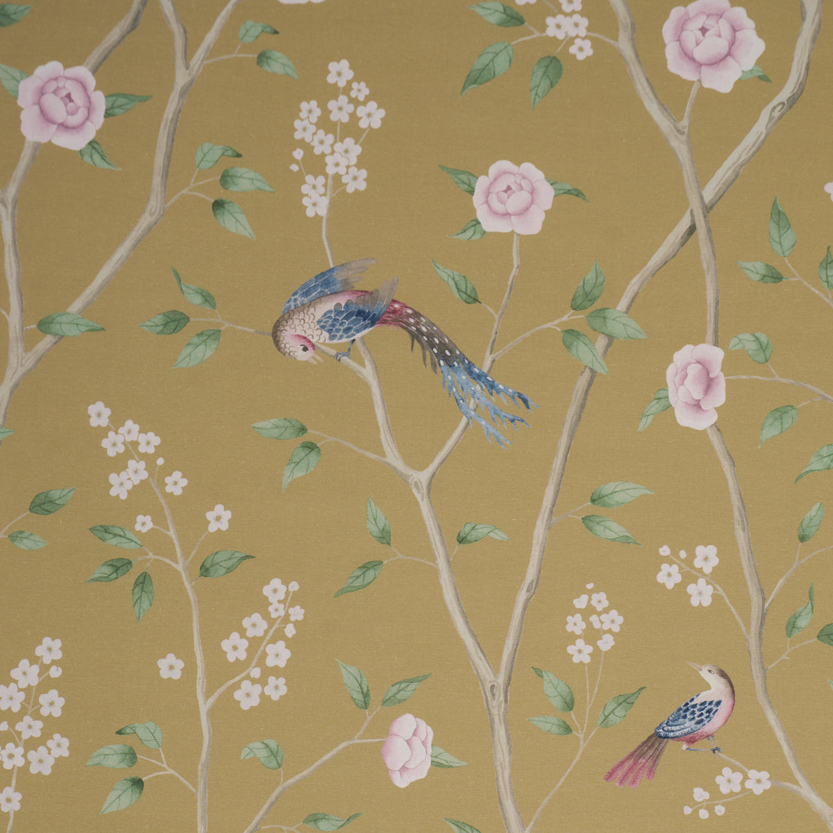 Paradise Birds fabric in gold color - pattern number 183032 - by Schumacher in the Borastapeter collection