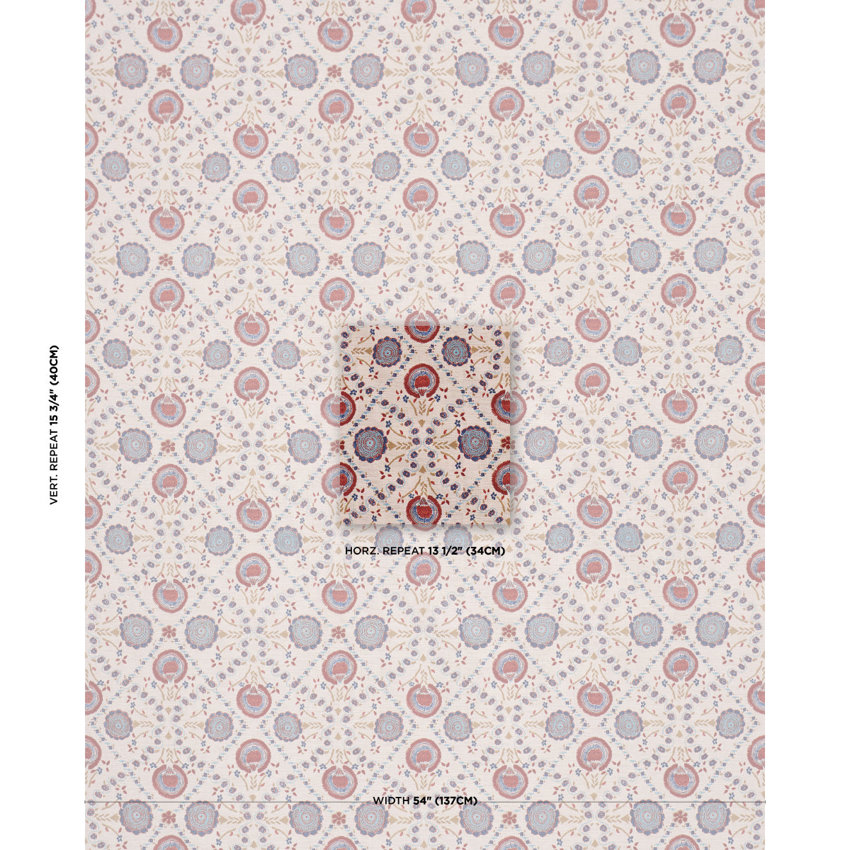 Athena Hand-Screen Print fabric in Red &amp; Blue color - pattern number 183050 - by Schumacher in the Bohemia collection