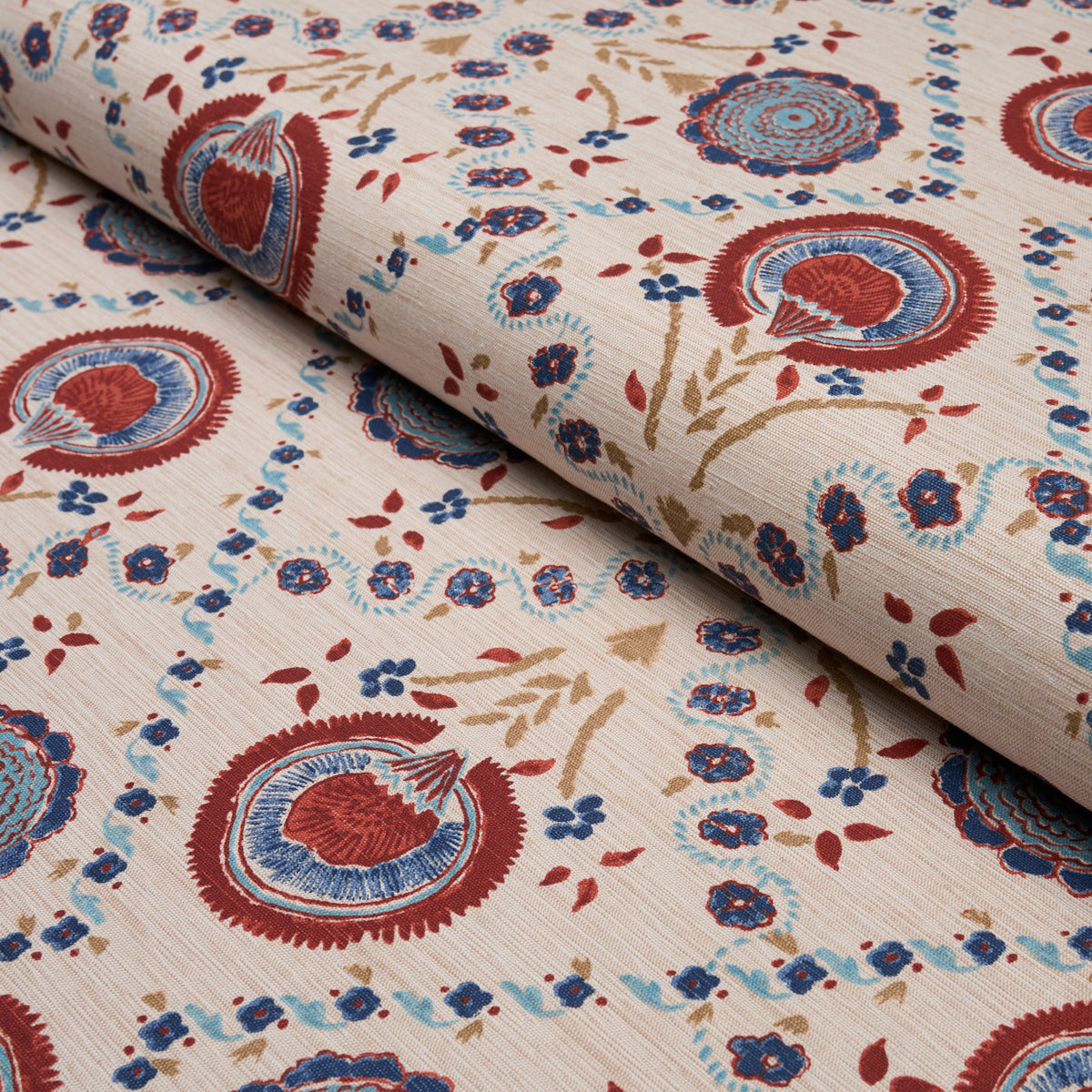Athena Hand-Screen Print fabric in Red &amp; Blue color - pattern number 183050 - by Schumacher in the Bohemia collection