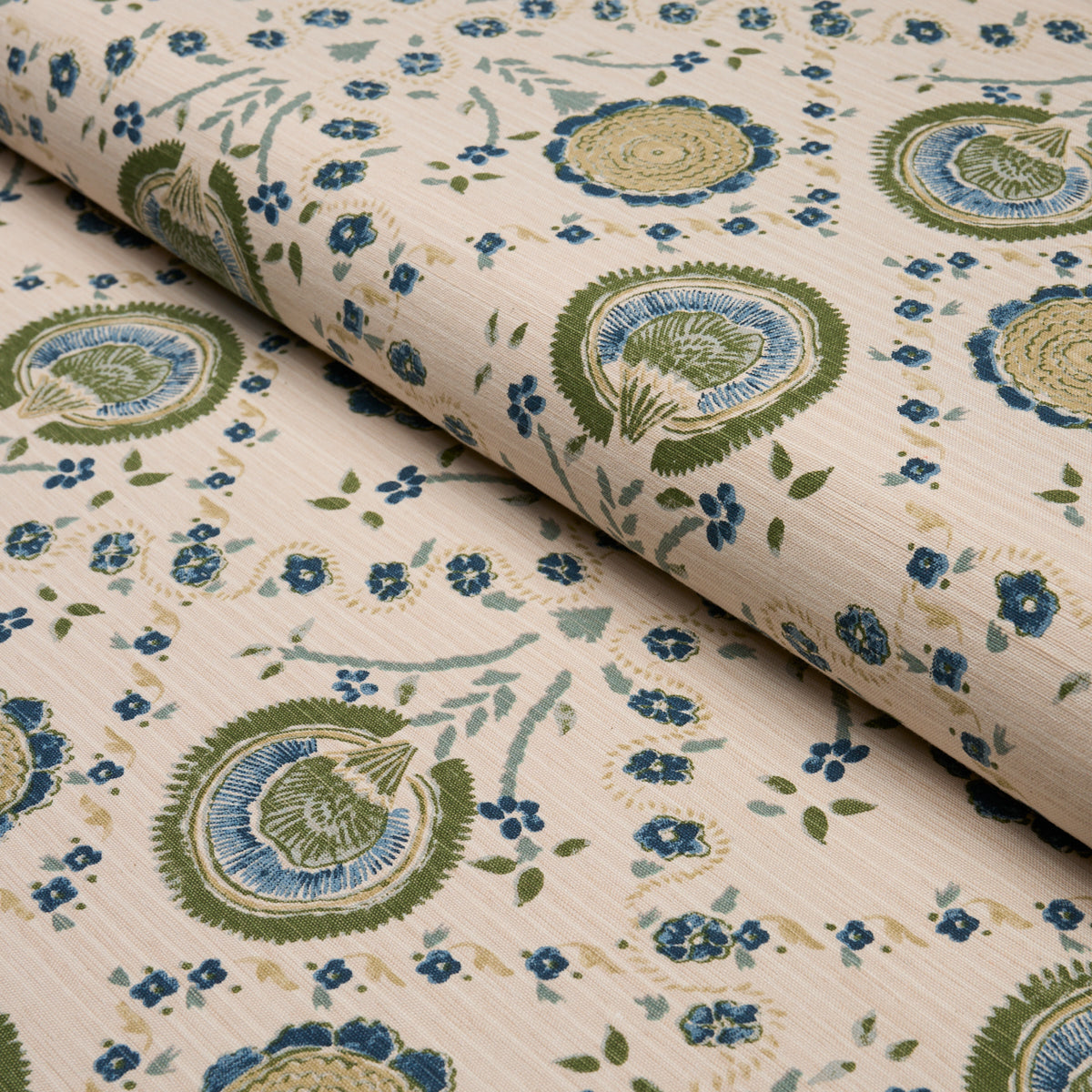 Athena Hand-Screen Print fabric in Green color - pattern number 183052 - by Schumacher in the Bohemia collection