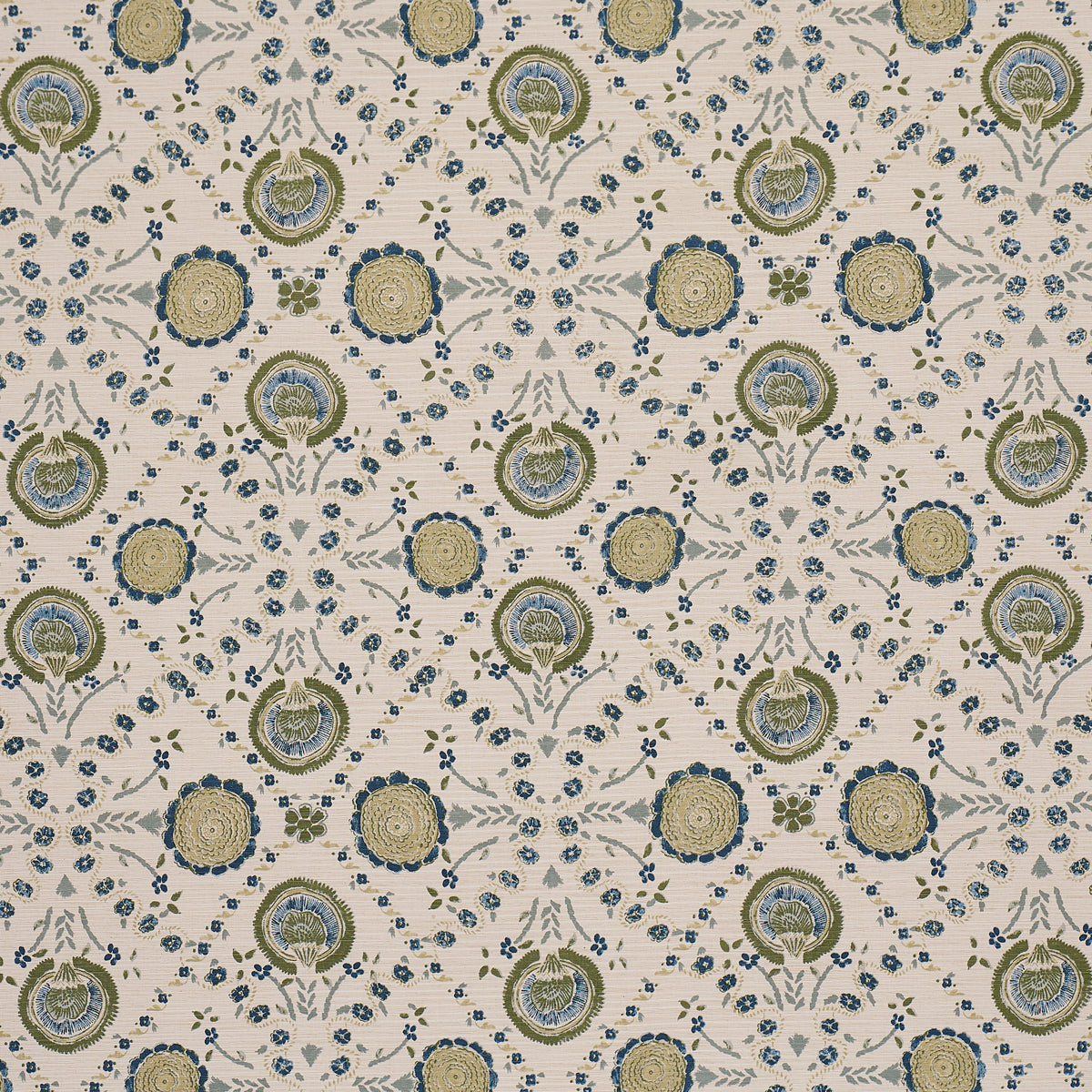 Athena Hand-Screen Print fabric in Green color - pattern number 183052 - by Schumacher in the Bohemia collection