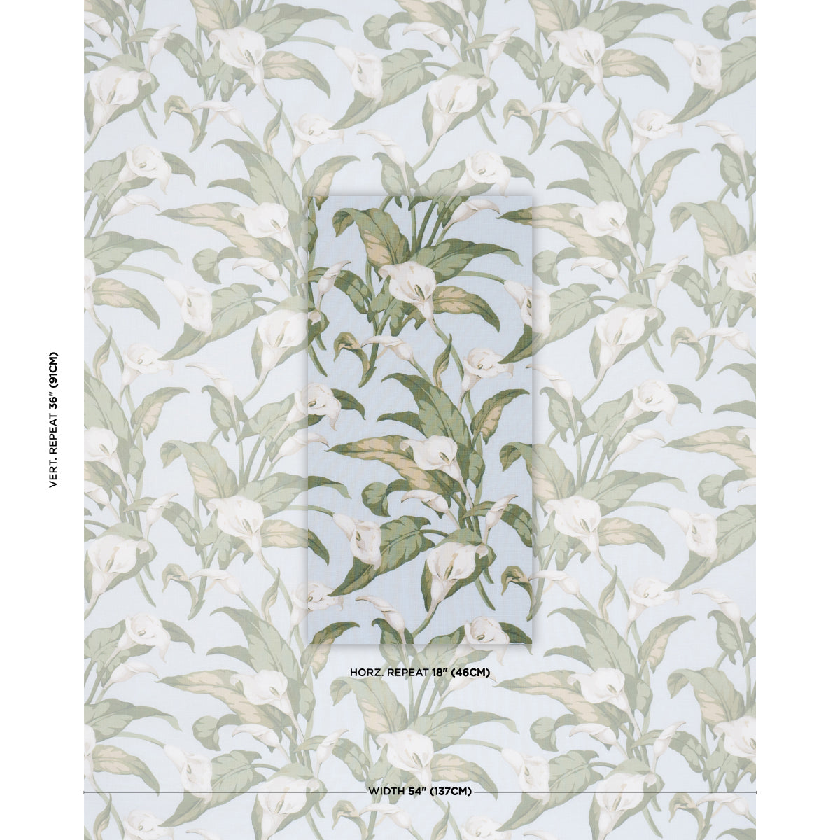 Arum Lilies fabric in Sky color - pattern number 183123 - by Schumacher in the Schumacher Classics collection