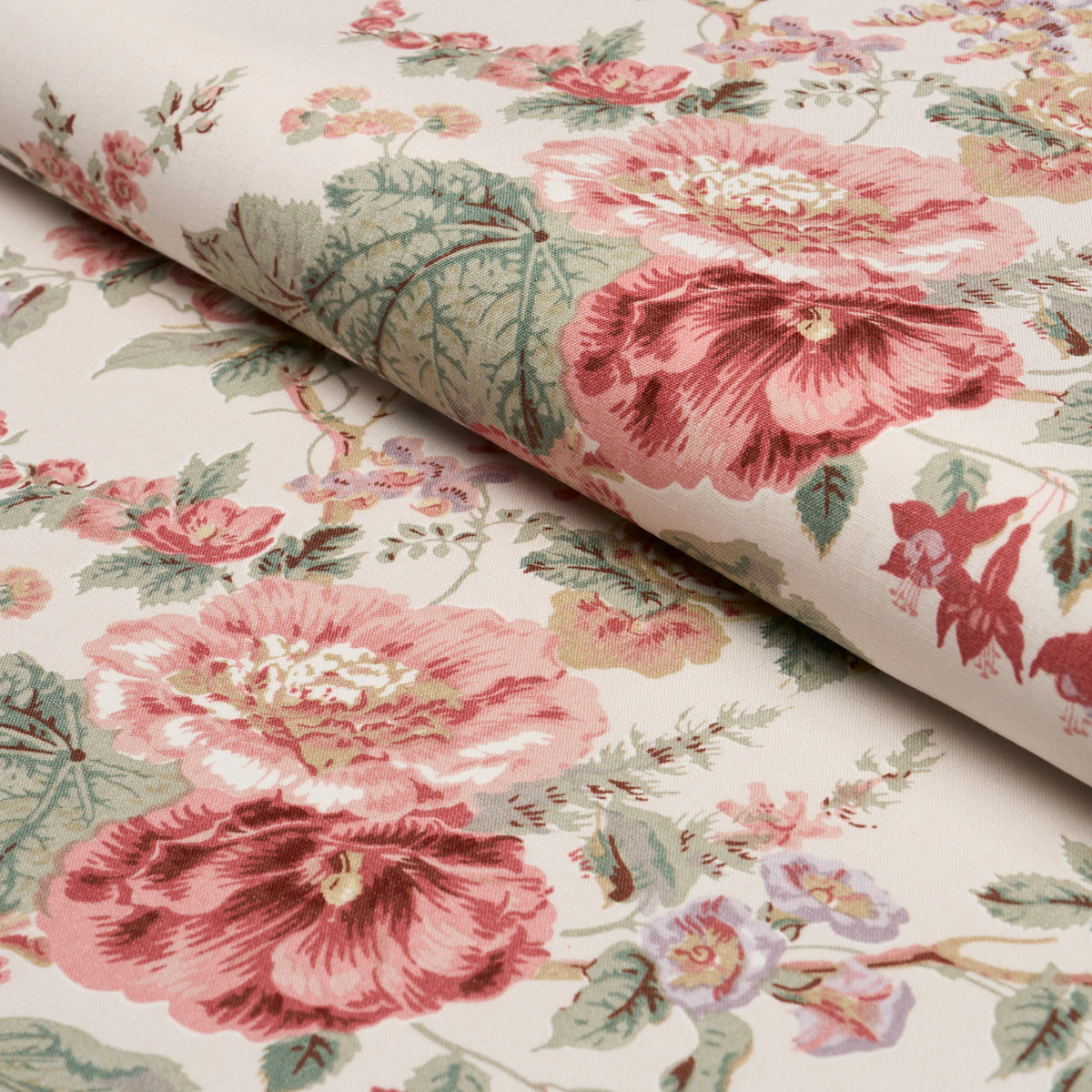 Midsummer Hollyhock fabric in Rose color - pattern number 183130 - by Schumacher in the Schumacher Classics collection