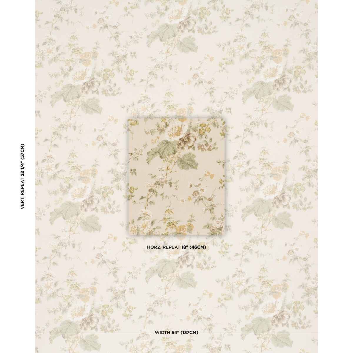 Midsummer Hollyhock fabric in Citron color - pattern number 183131 - by Schumacher in the Schumacher Classics collection