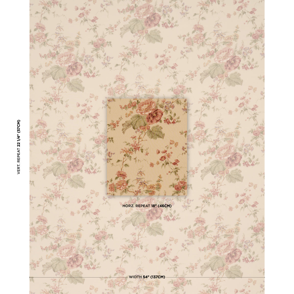 Midsummer Hollyhock fabric in Beige color - pattern number 183132 - by Schumacher in the Schumacher Classics collection