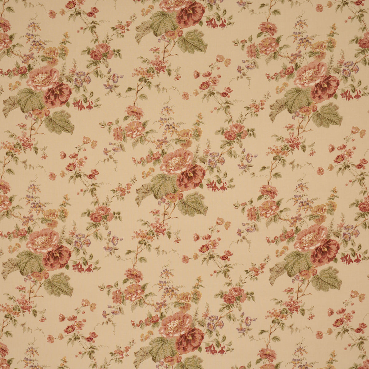 Midsummer Hollyhock fabric in Beige color - pattern number 183132 - by Schumacher in the Schumacher Classics collection