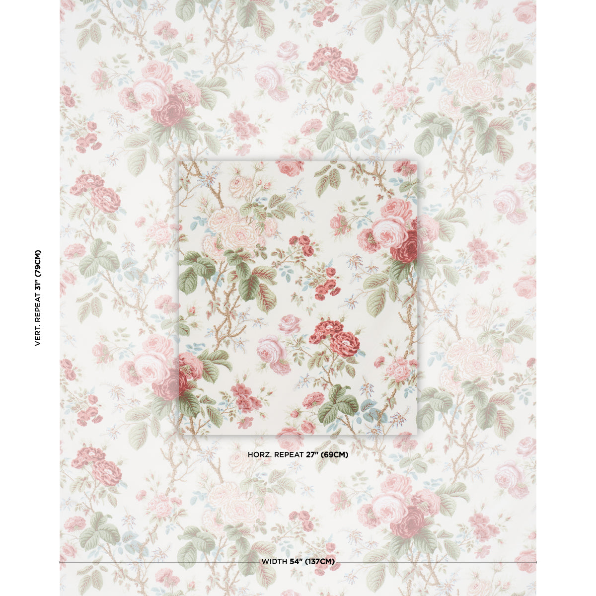 She Walks in Beauty Chintz fabric in Rose color - pattern number 183142 - by Schumacher in the Schumacher Classics collection