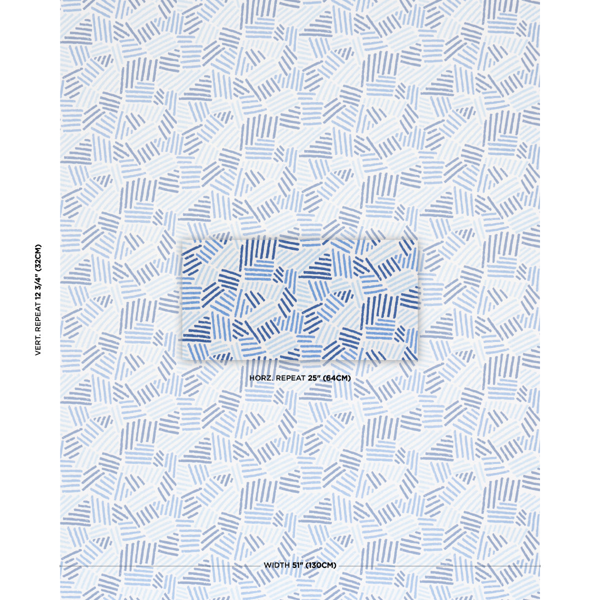 Hatchmark Hand Print fabric in Blues color - pattern number 183161 - by Schumacher in the Stars and Stripes collection