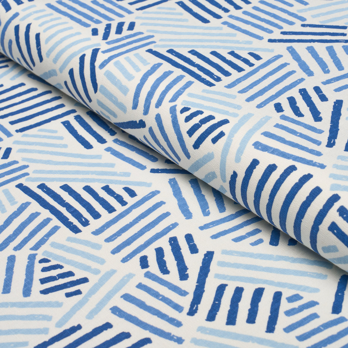 Hatchmark Hand Print fabric in Blues color - pattern number 183161 - by Schumacher in the Stars and Stripes collection