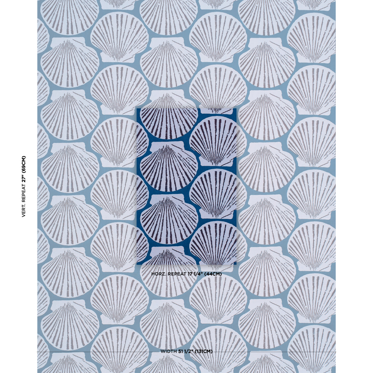 Scallop Shell fabric in Indigo color - pattern number 183773 - by Schumacher in the Tillett collection