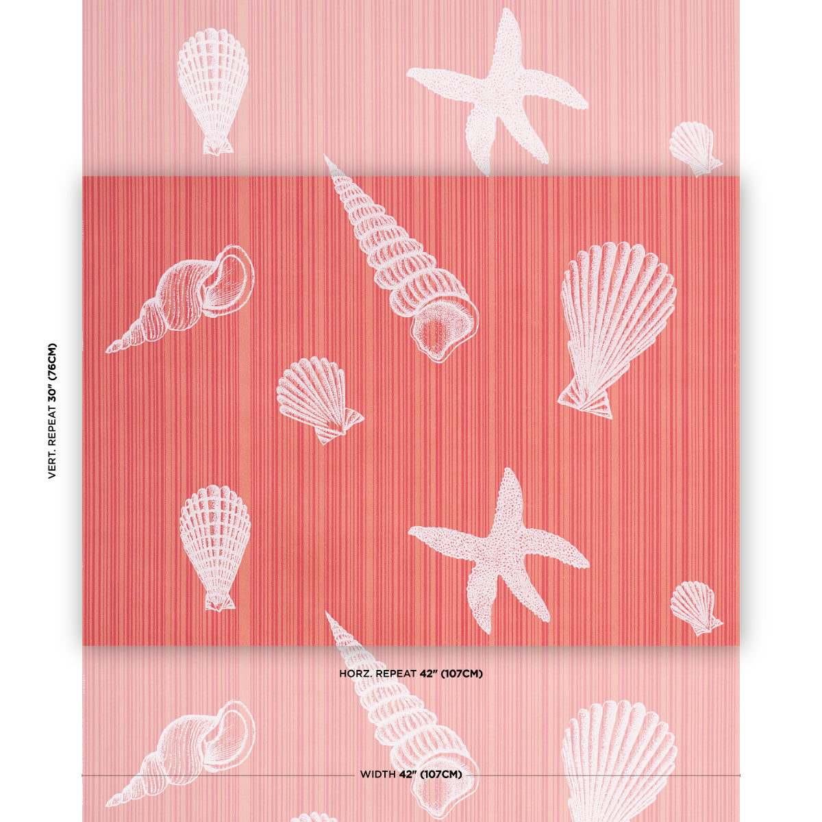 Seashells fabric in Coral color - pattern number 183802 - by Schumacher in the Tillett collection