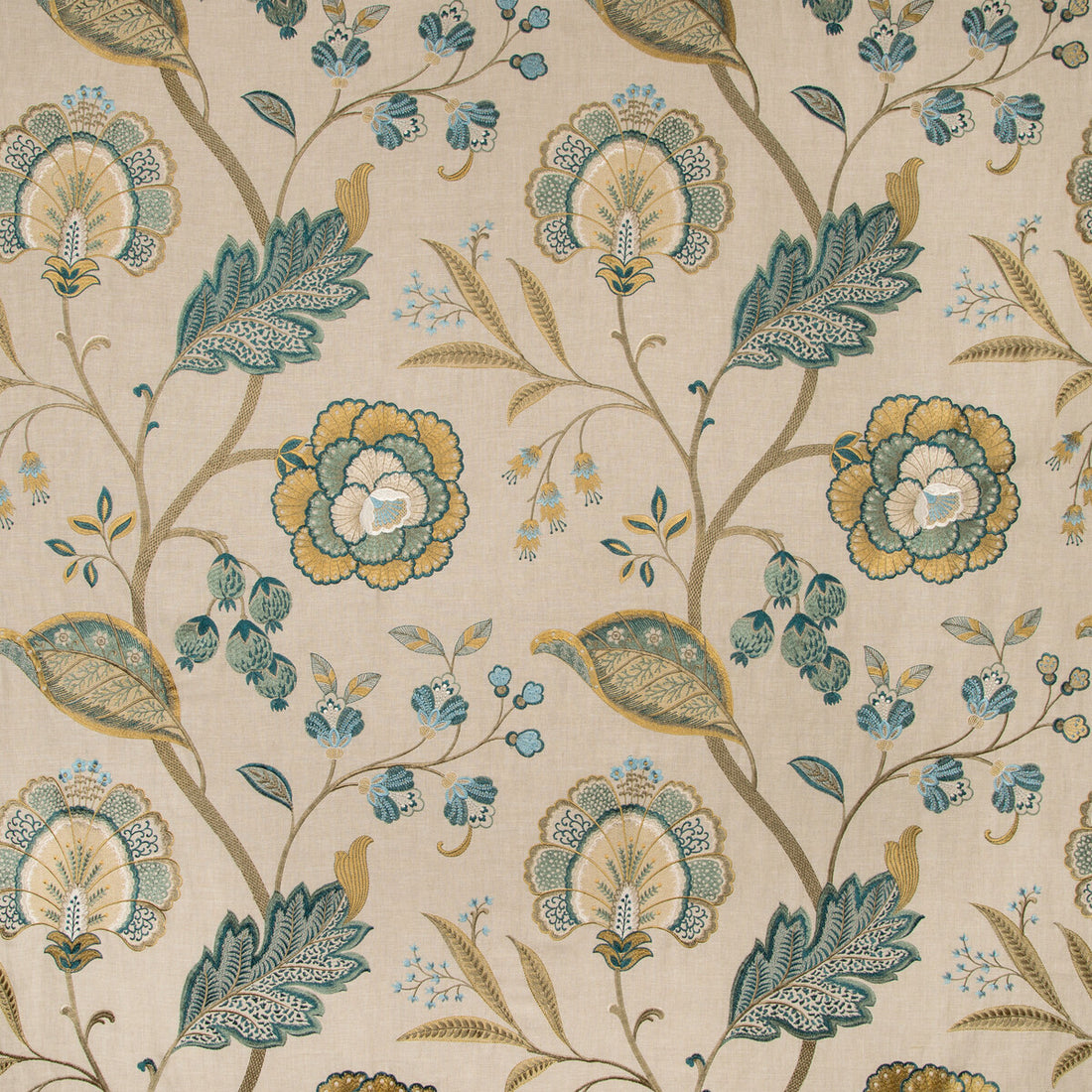 Aston Embroidery fabric in teal color - pattern 2019100.113.0 - by Lee Jofa in the Manor House collection