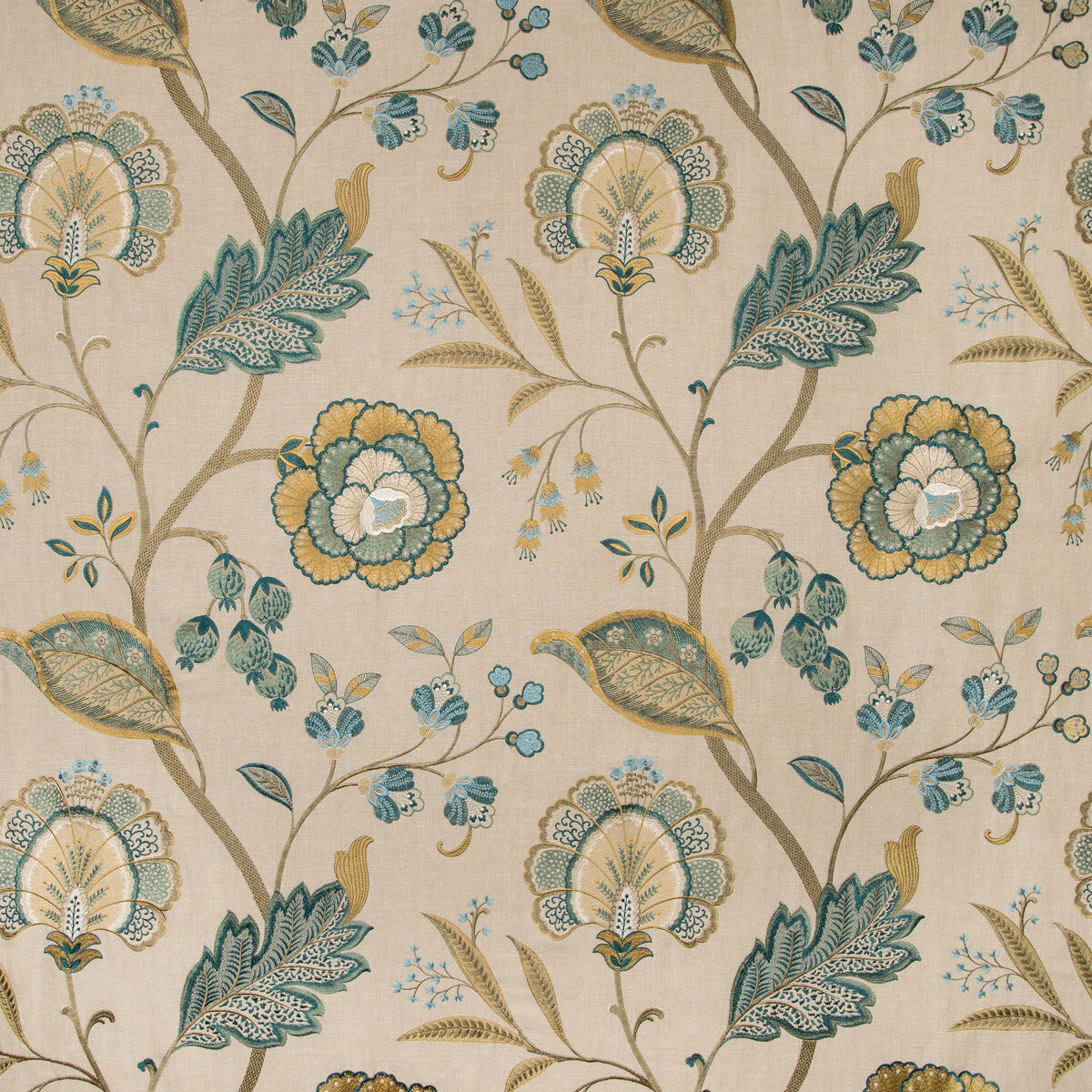 Aston Embroidery fabric in teal color - pattern 2019100.113.0 - by Lee Jofa in the Manor House collection