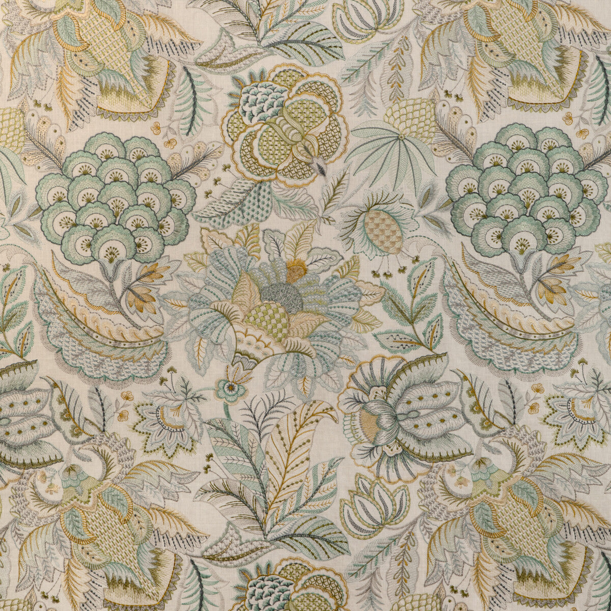 Eden Emb fabric in aqua/gold color - pattern 2023145.354.0 - by Lee Jofa in the Garden Walk collection