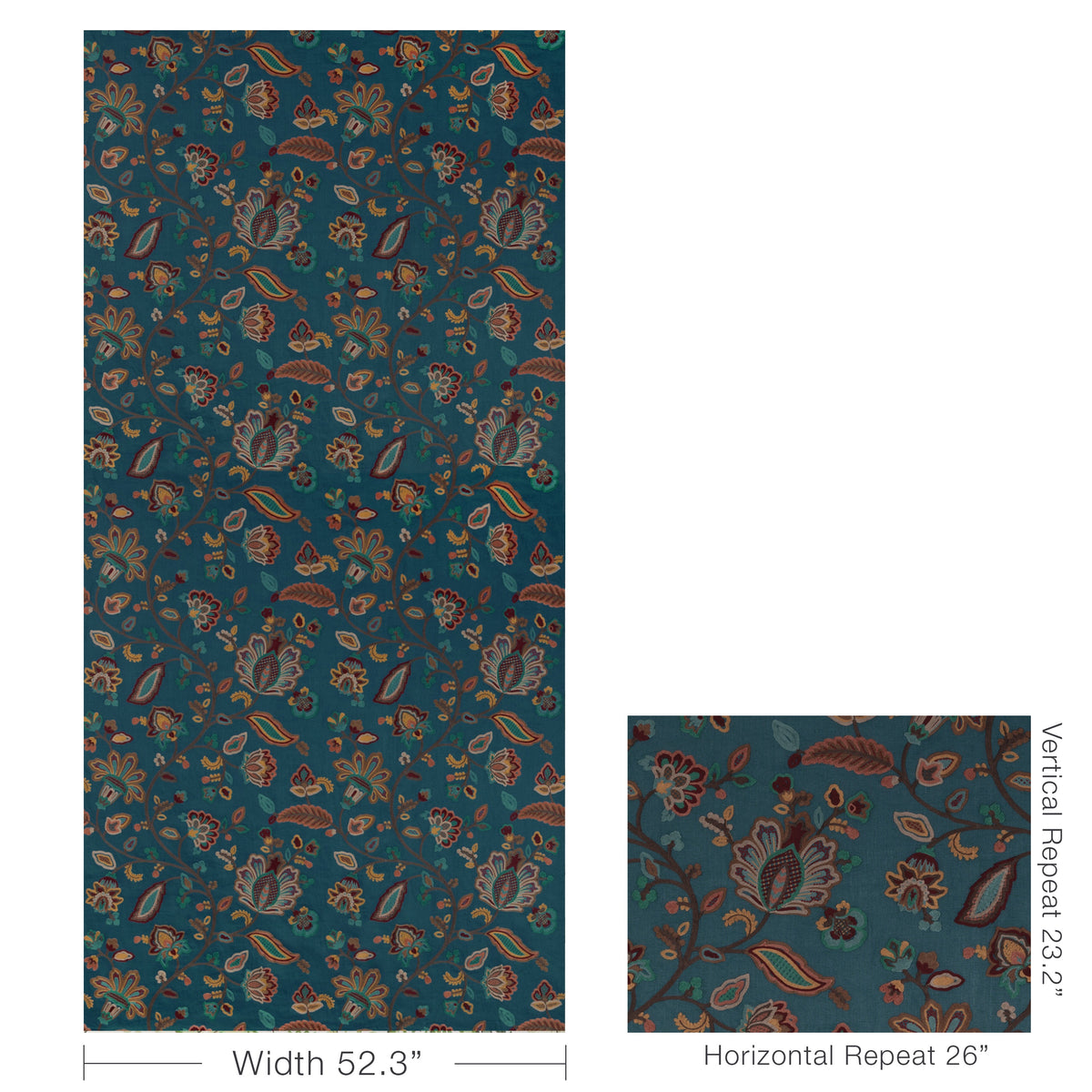 Westfield Emb fabric in Teal/Ochre color - pattern number 2025140.354.0 - by Lee Jofa in the Mayfair Embroideries collection