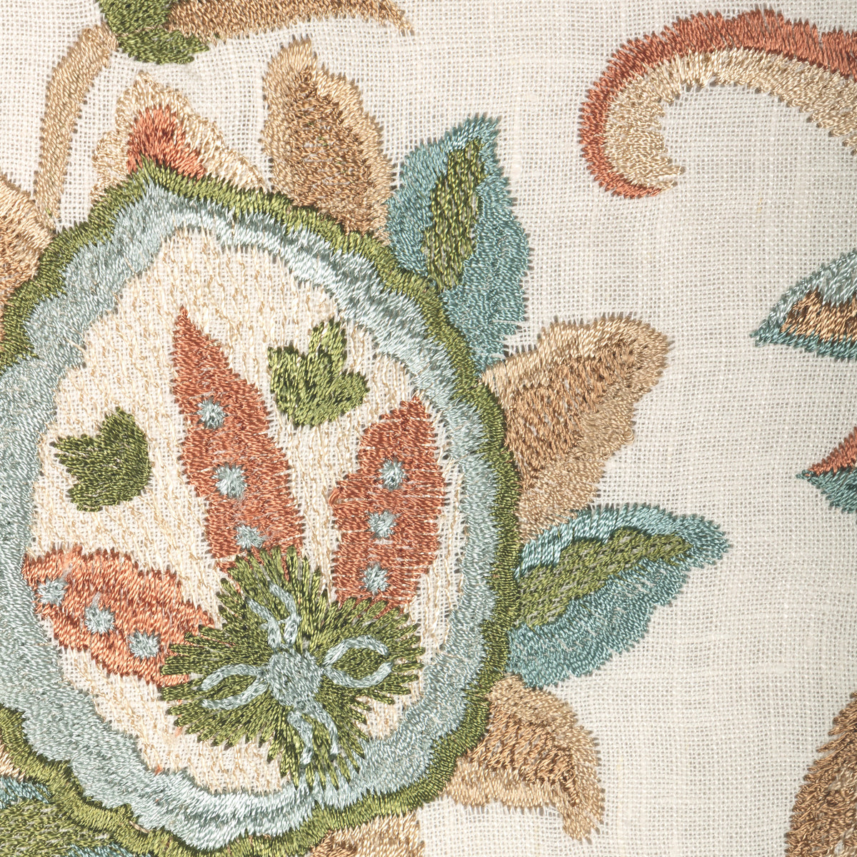 Palawan Emb fabric in Aqua/Clay color - pattern number 2025141.3524.0 - by Lee Jofa in the Mayfair Embroideries collection