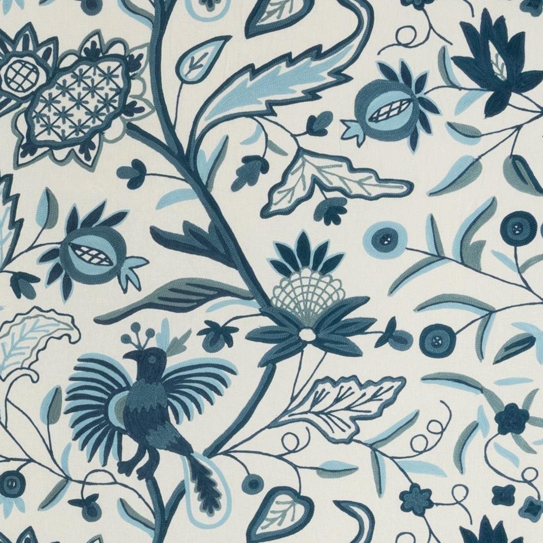 Folkland Emb fabric in Indigo color - pattern number 2025144.51.0 - by Lee Jofa in the Mayfair Embroideries collection
