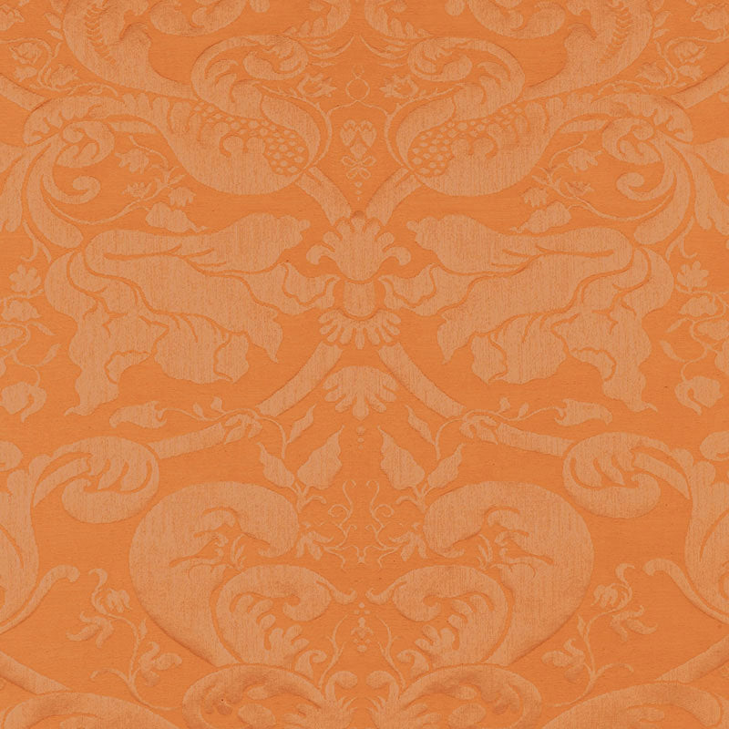 Gavotte Brocatelle Damask fabric in terracotta color - pattern number 22553 - by Schumacher in the Chroma collection