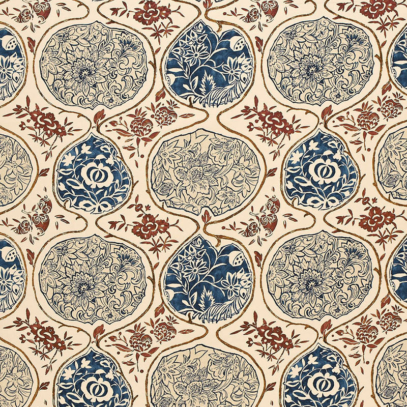 Katsugi fabric in indigo and cinnabar color - pattern number 2620931 - by Schumacher in the Exuberant Prints collection