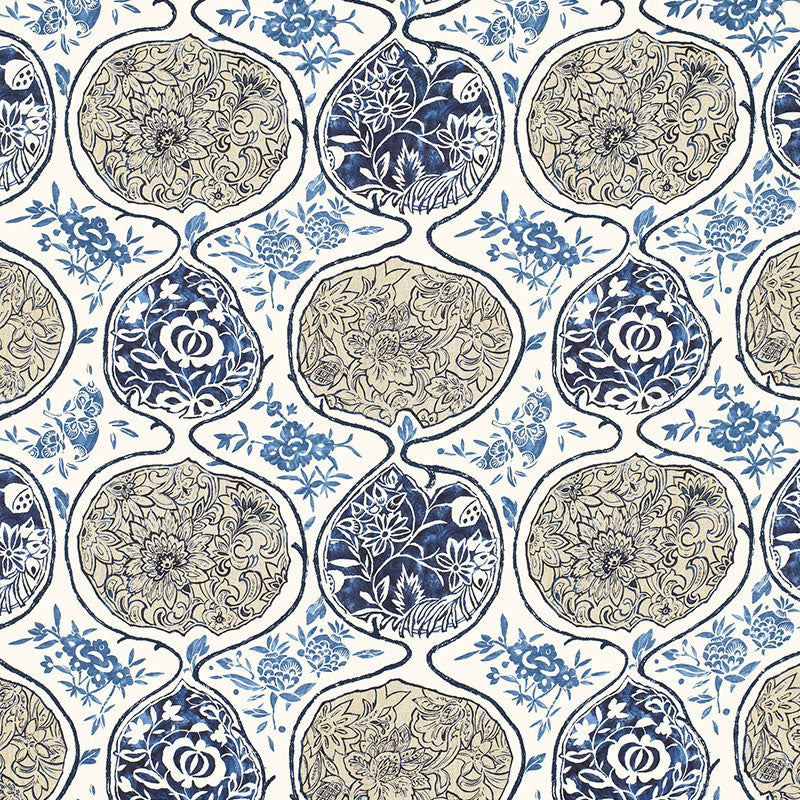 Katsugi fabric in blues color - pattern number 2620933 - by Schumacher in the Exuberant Prints collection
