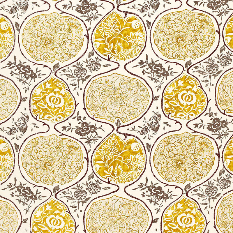 Katsugi fabric in gold and mushroom color - pattern number 2620934 - by Schumacher in the Exuberant Prints collection