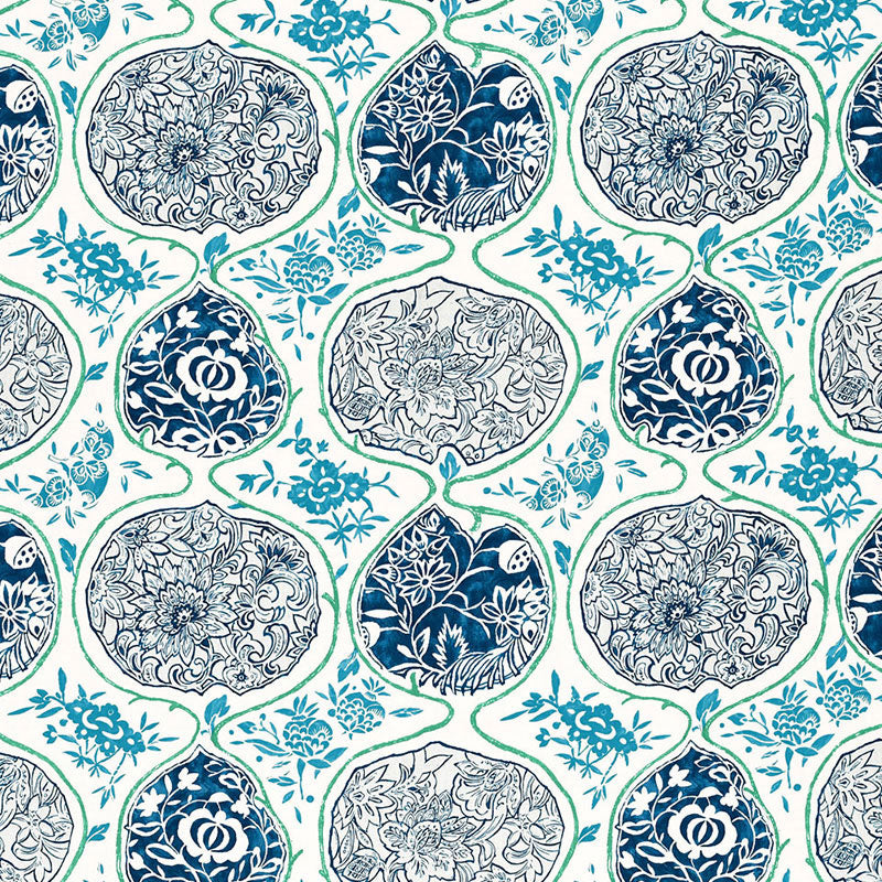 Katsugi fabric in cobalt and turquoise color - pattern number 2620935 - by Schumacher in the Exuberant Prints collection