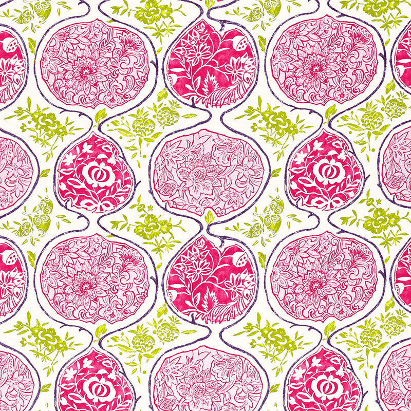 Katsugi fabric in fuchsia and chartreuse color - pattern number 2620937 - by Schumacher in the Exuberant Prints collection
