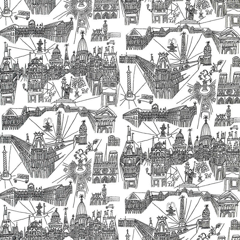 Views Of Paris fabric in black on white color - pattern number 2628830 - by Schumacher in the Exuberant Prints collection