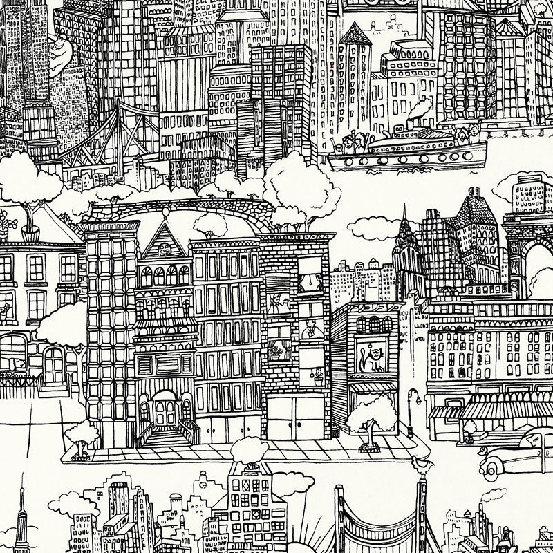 New York New York fabric in black and white color - pattern number 2643410 - by Schumacher in the Exuberant Prints collection