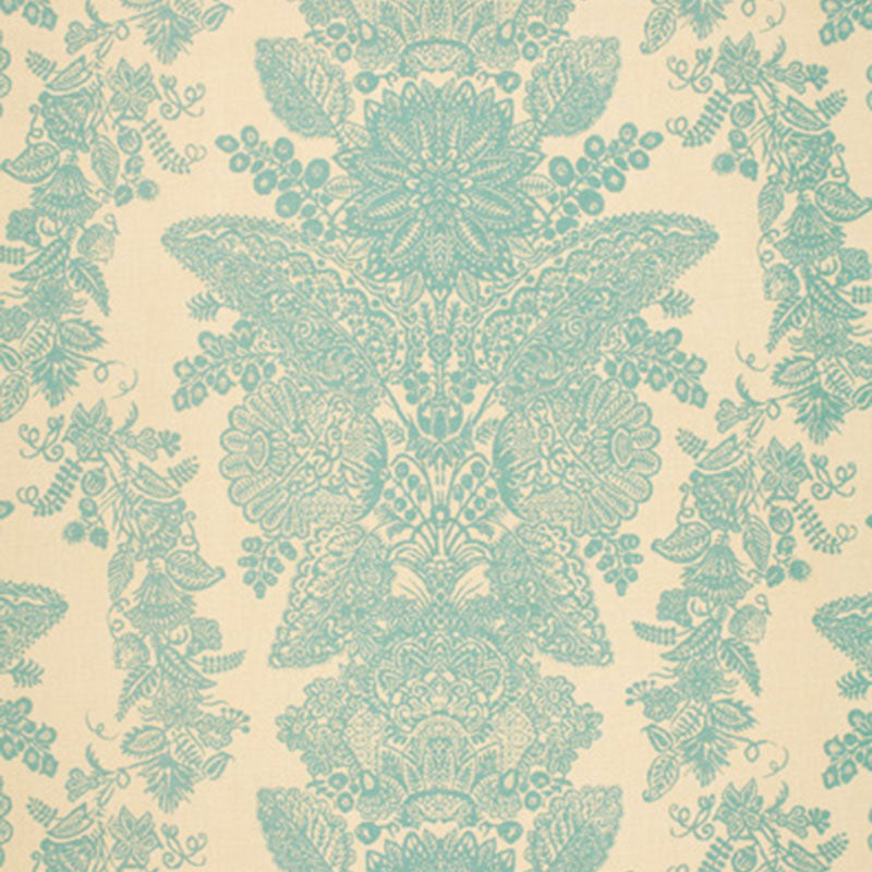 Lace fabric in aqua color - pattern number 2643833 - by Schumacher in the Exuberant Prints collection
