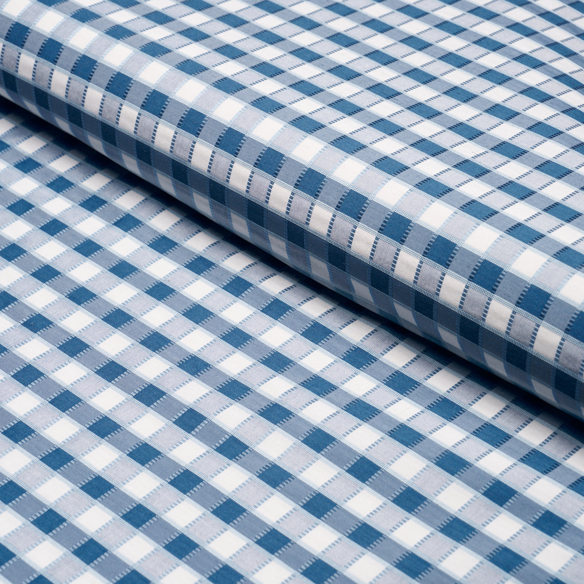 Ingrid Silk Check fabric in blue color - pattern number 3453004 - by Schumacher in the Rhapsody In Blue collection