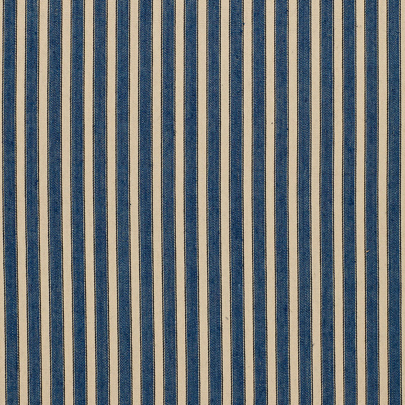 Antique Ticking Stripe fabric in denim color - pattern number 3475004 - by Schumacher in the Sea Island Stripe collection