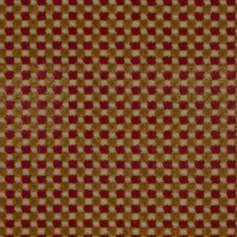Fenwick Check Velvet fabric in red gold color - pattern number 43551 - by Schumacher in the Cut &amp; Patterned Velvets collection
