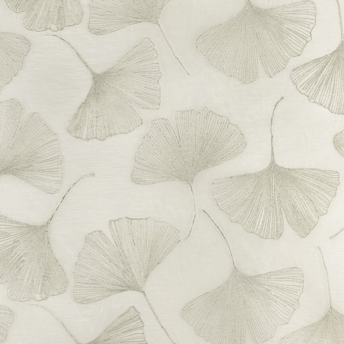 Gingko Leaf fabric in platinum color - pattern 4949.1101.0 - by Kravet Couture in the Modern Luxe Silk Luster collection