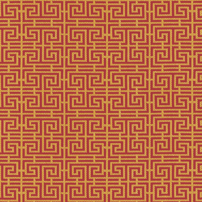 Chinois Fret fabric in cinnabar  gold color - pattern number 54952 - by Schumacher in the Chroma collection