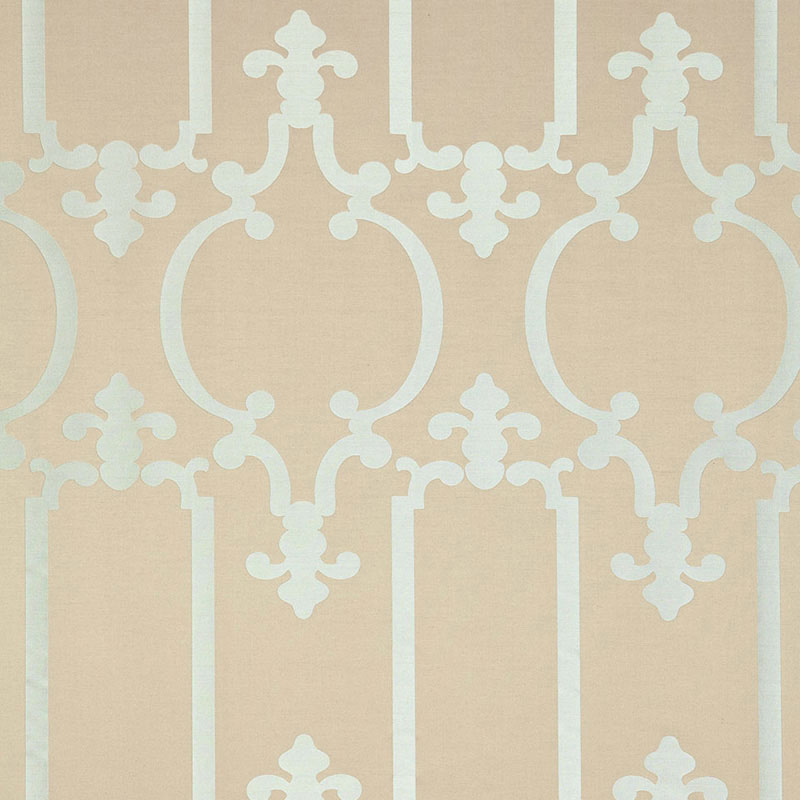 Ornamental Silk fabric in silvered aqua color - pattern number 55860 - by Schumacher in the Modern Glamour collection