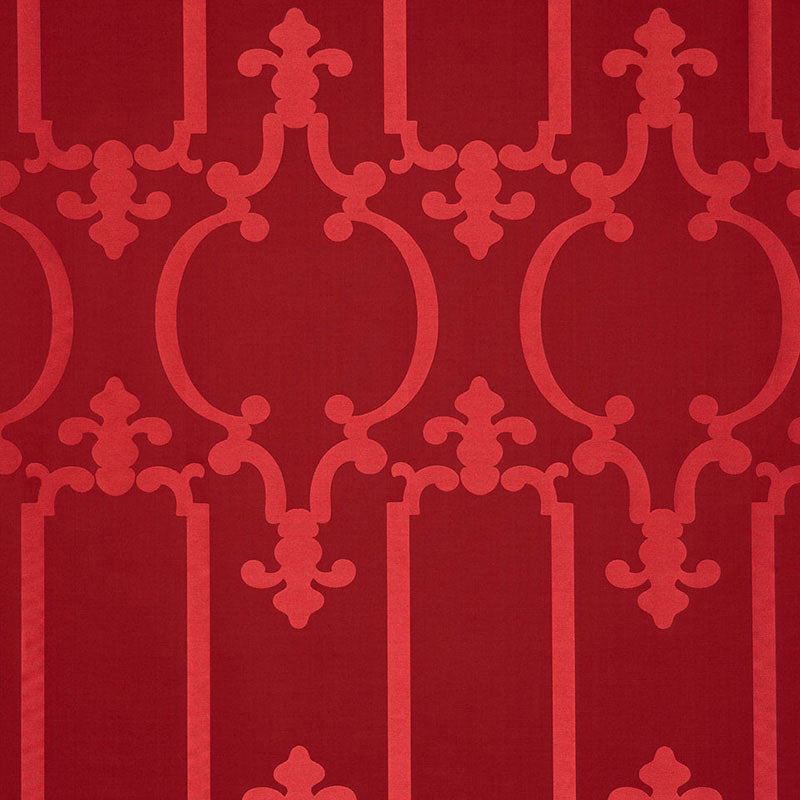 Ornamental Silk fabric in ruby lacquer color - pattern number 55864 - by Schumacher in the Modern Glamour collection