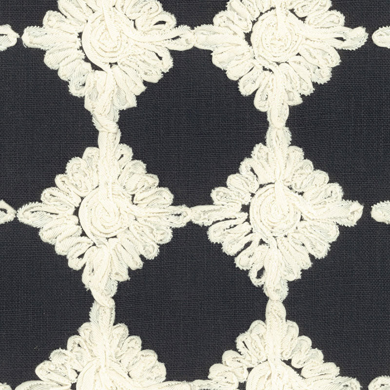 Rosette Embroidery fabric in charcoal color - pattern number 55870 - by Schumacher in the Happy Together collection