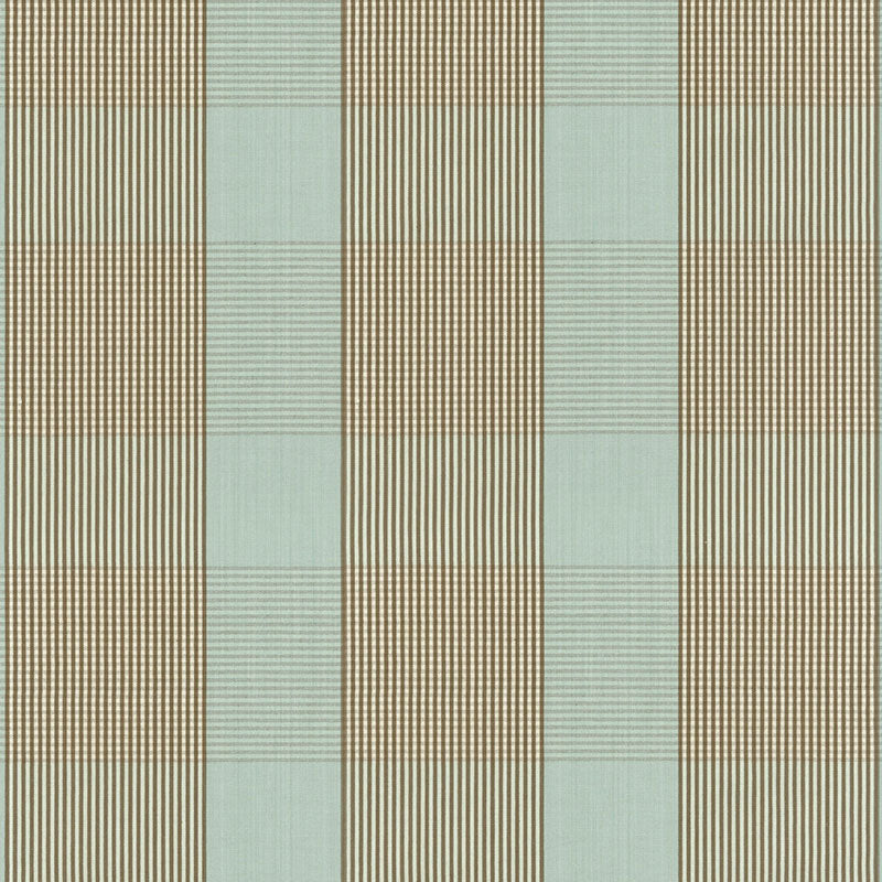 Avon Gingham Plaid fabric in mocha aqua color - pattern number 63023 - by Schumacher in the Calypso collection