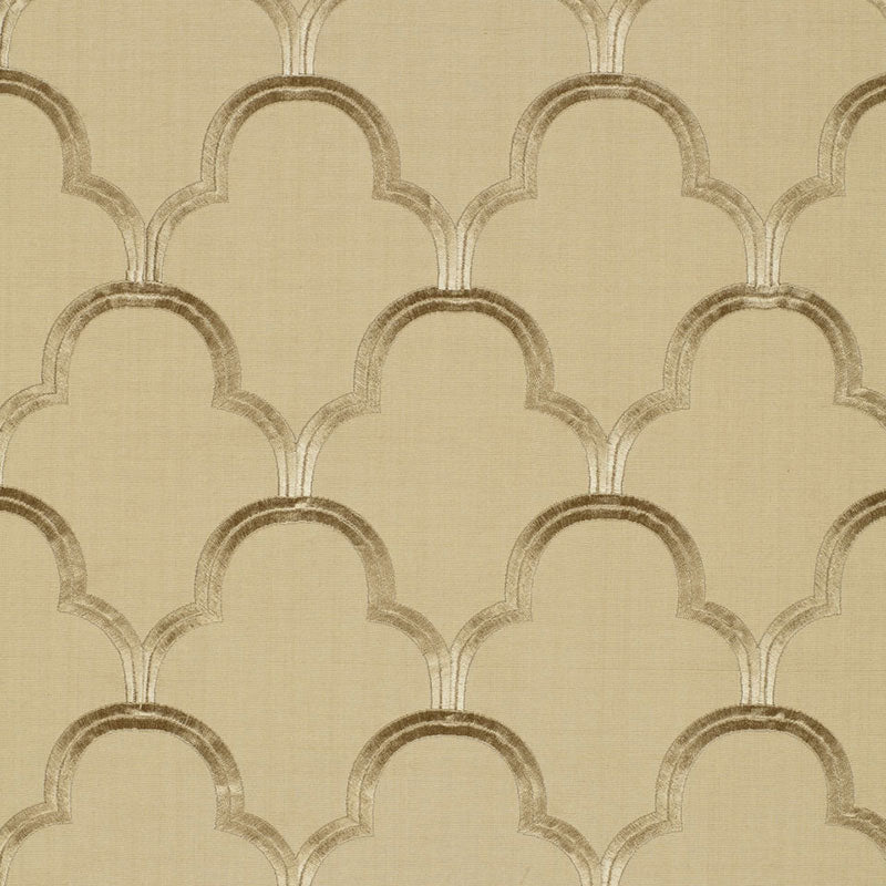 Scallop Embroidery fabric in sesame color - pattern number 64321 - by Schumacher in the Modern Glamour collection