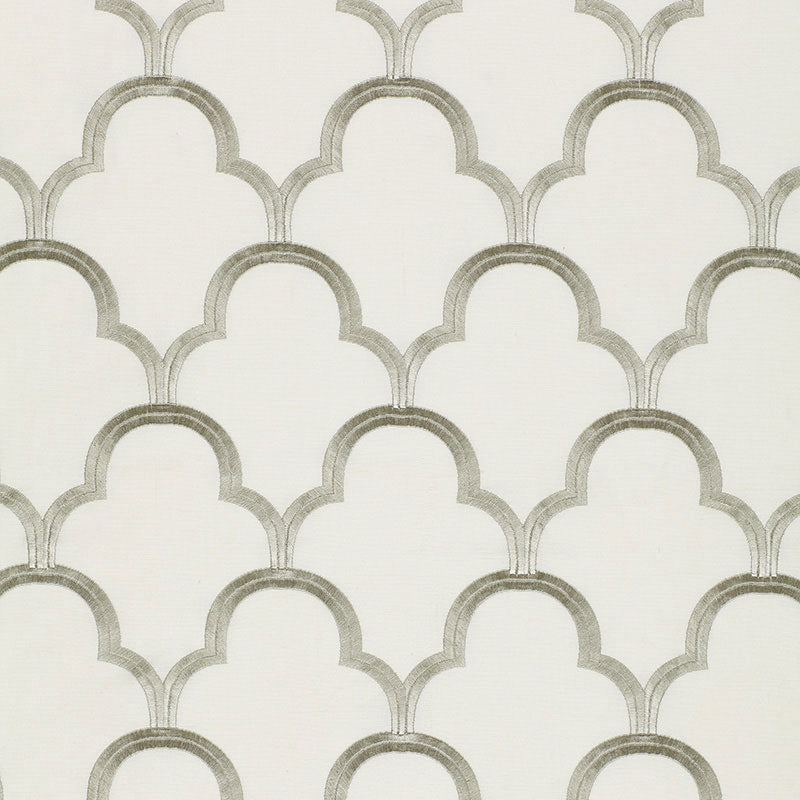 Scallop Embroidery fabric in platinum color - pattern number 64323 - by Schumacher in the Modern Glamour collection