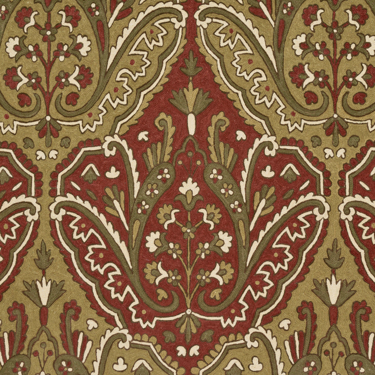 Maharajah Crewel Embroidery fabric in pompeii color - pattern number 64811 - by Schumacher in the Crewel Collection collection