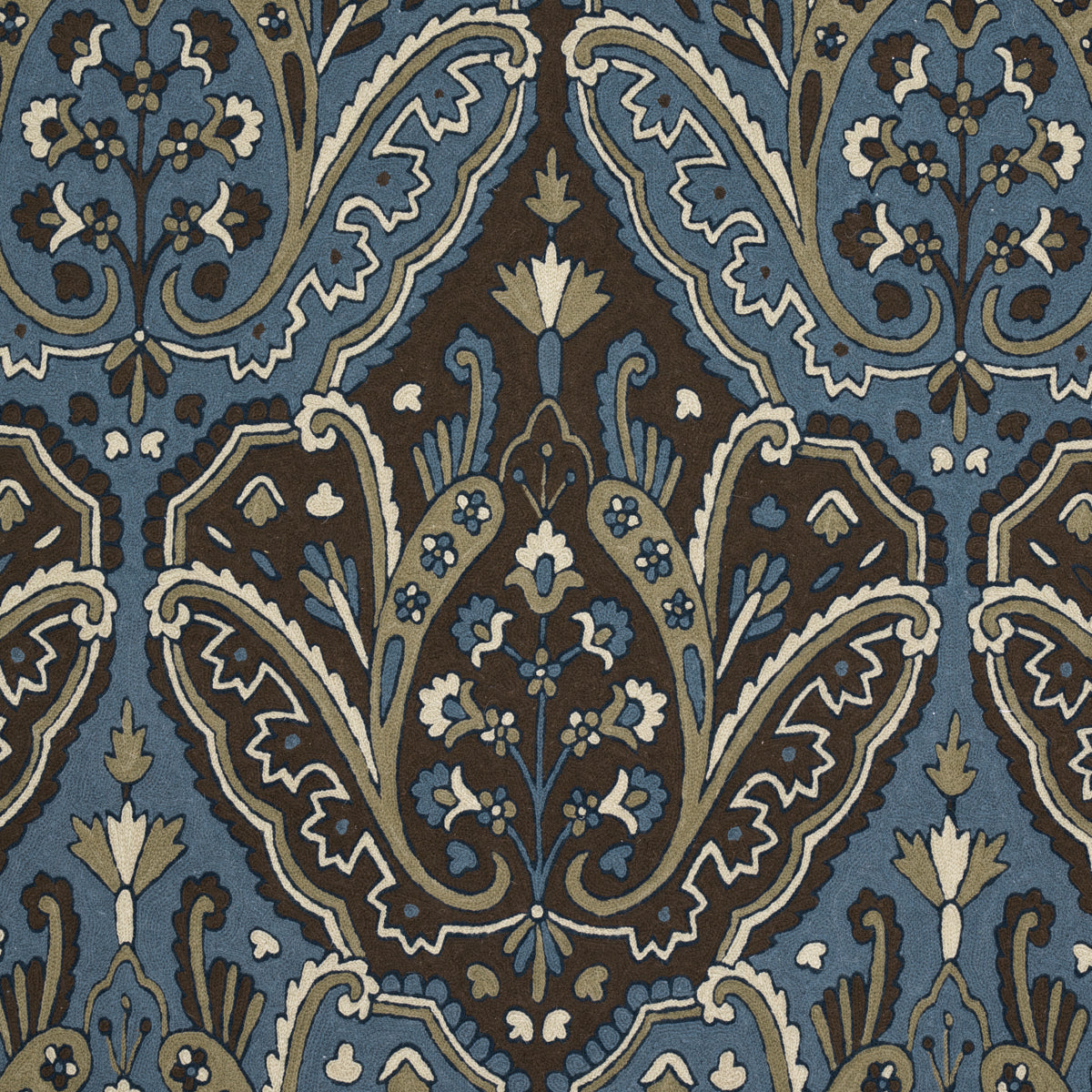 Maharajah Crewel Embroidery fabric in indigo color - pattern number 64812 - by Schumacher in the Crewel Collection collection