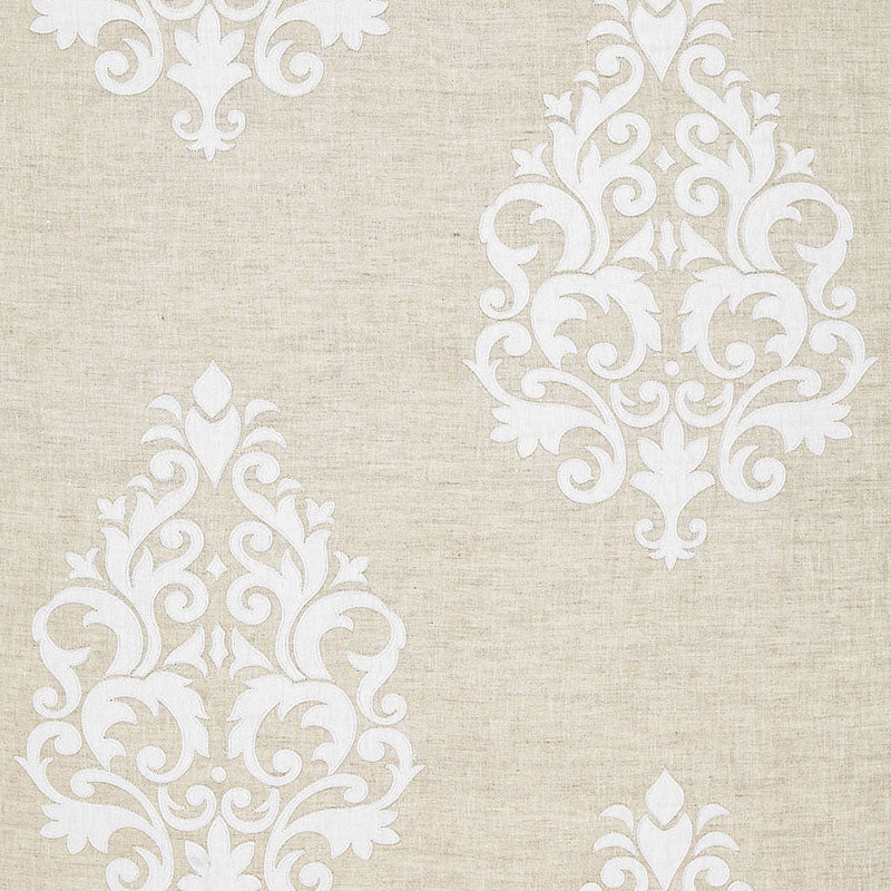Belfort Linen Applique fabric in linen color - pattern number 65100 - by Schumacher in the Au Naturel collection