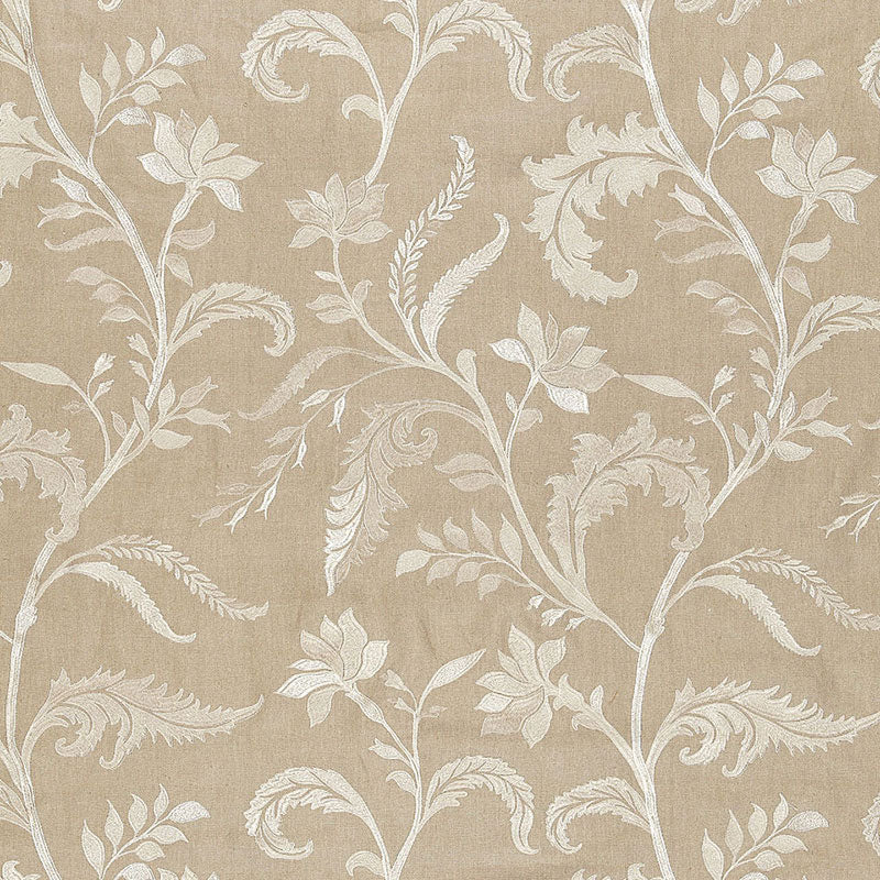 Monceau Linen Embroidery fabric in greige color - pattern number 65131 - by Schumacher in the Au Naturel collection